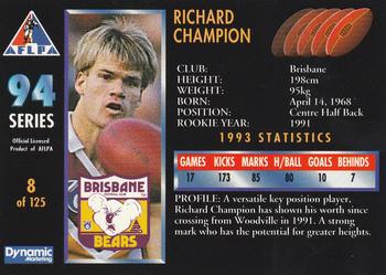 1994 Dynamic AFLPA #8 Richard Champion Back